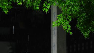 江南雨季<strong>中式园林</strong>屋檐雨滴空镜